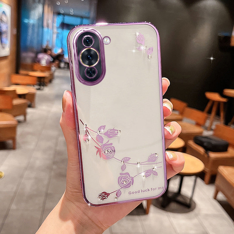 Anti-scratch Back Shell for Huawei nova 10 Pro 4G Flower Pattern Phone Cover Rhinestone Decor TPU Electroplating Phone Case Anti-scratch Back Shell for Huawei nova 10 Pro 4G Flower Pattern Phone Cover Rhinestone Decor TPU Electroplating Phone Case